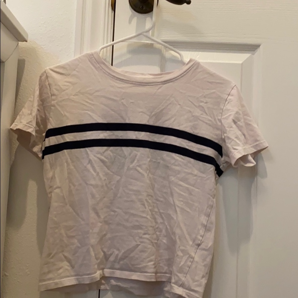 White shirt with two navy stripes